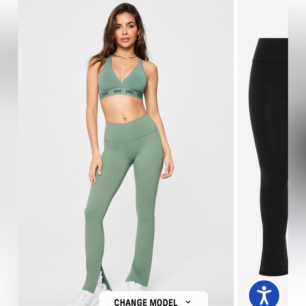 Yitty x Fabletics PowerHold Split Flare Leggings Size Medium Green NWOT